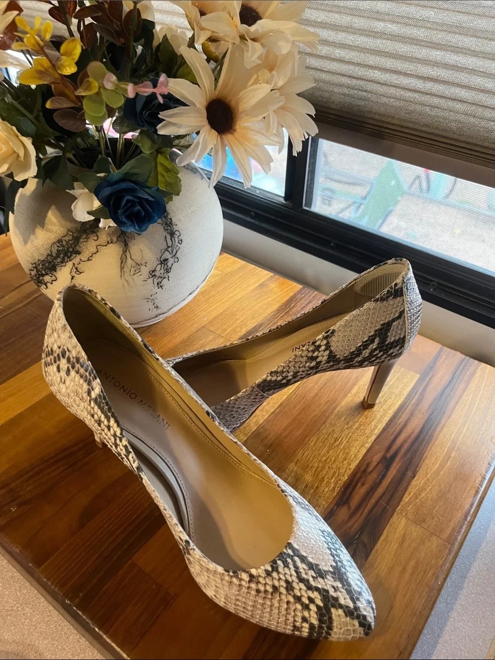 ANTONIO MELANI Neutral Snake-Print Pointed-Toe Pumps